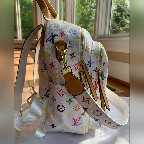 Designer-Inspired White Multicolor Backpack - Picture 6 of 10